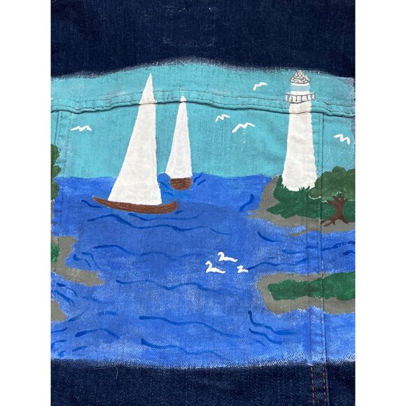 Old Navy Jean Jacket with Painting on Back - Picture 6 of 7